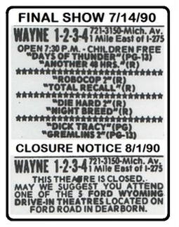 Wayne DOA 7-14-90 Wayne Drive-In Theatre, Wayne